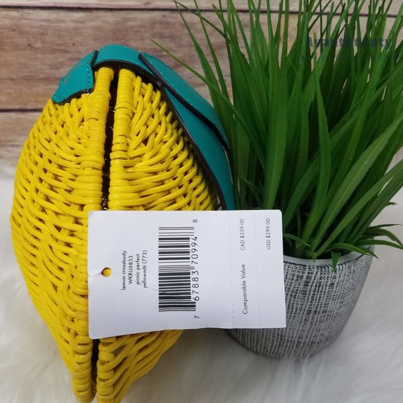 Kate Spade Lemon Zest Wicker Crossbody Yellow New - Picture 9 of 12